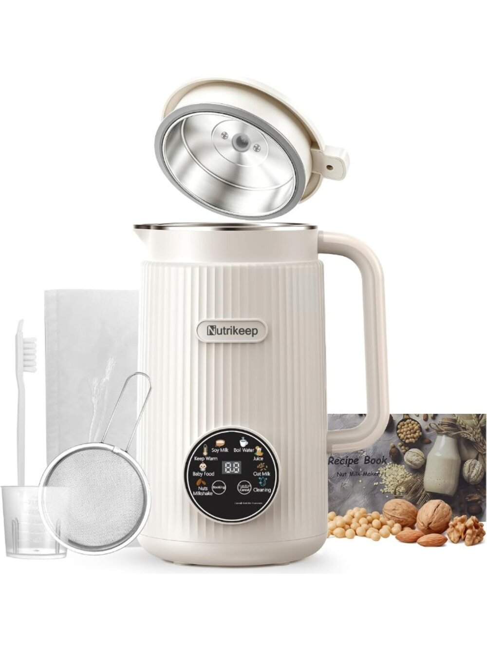 10-in-1 Nut Milk Maker Machine with Stainless Steel Lid - 40oz Capacity, Easy to